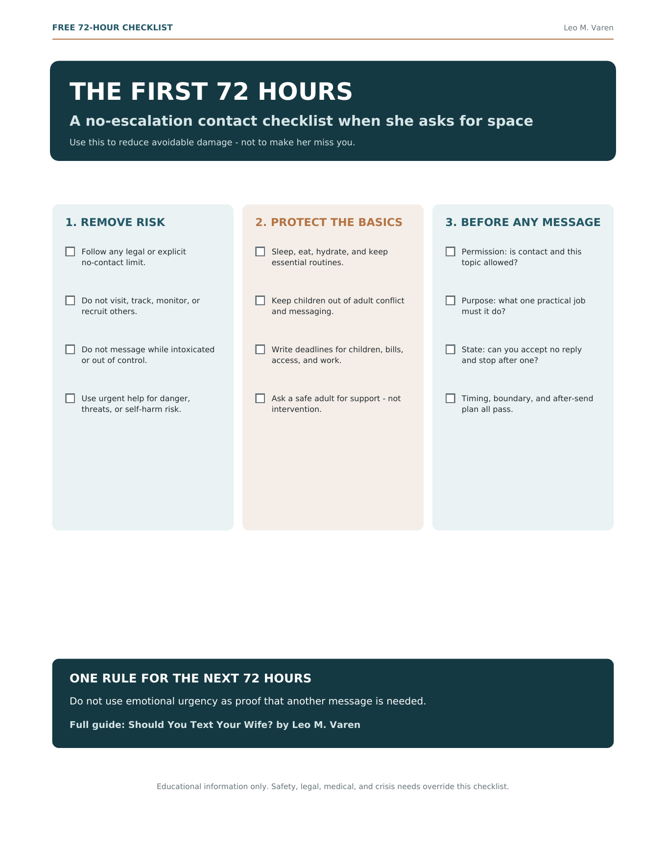 Preview of The First 72 Hours free resource by Leo M. Varen